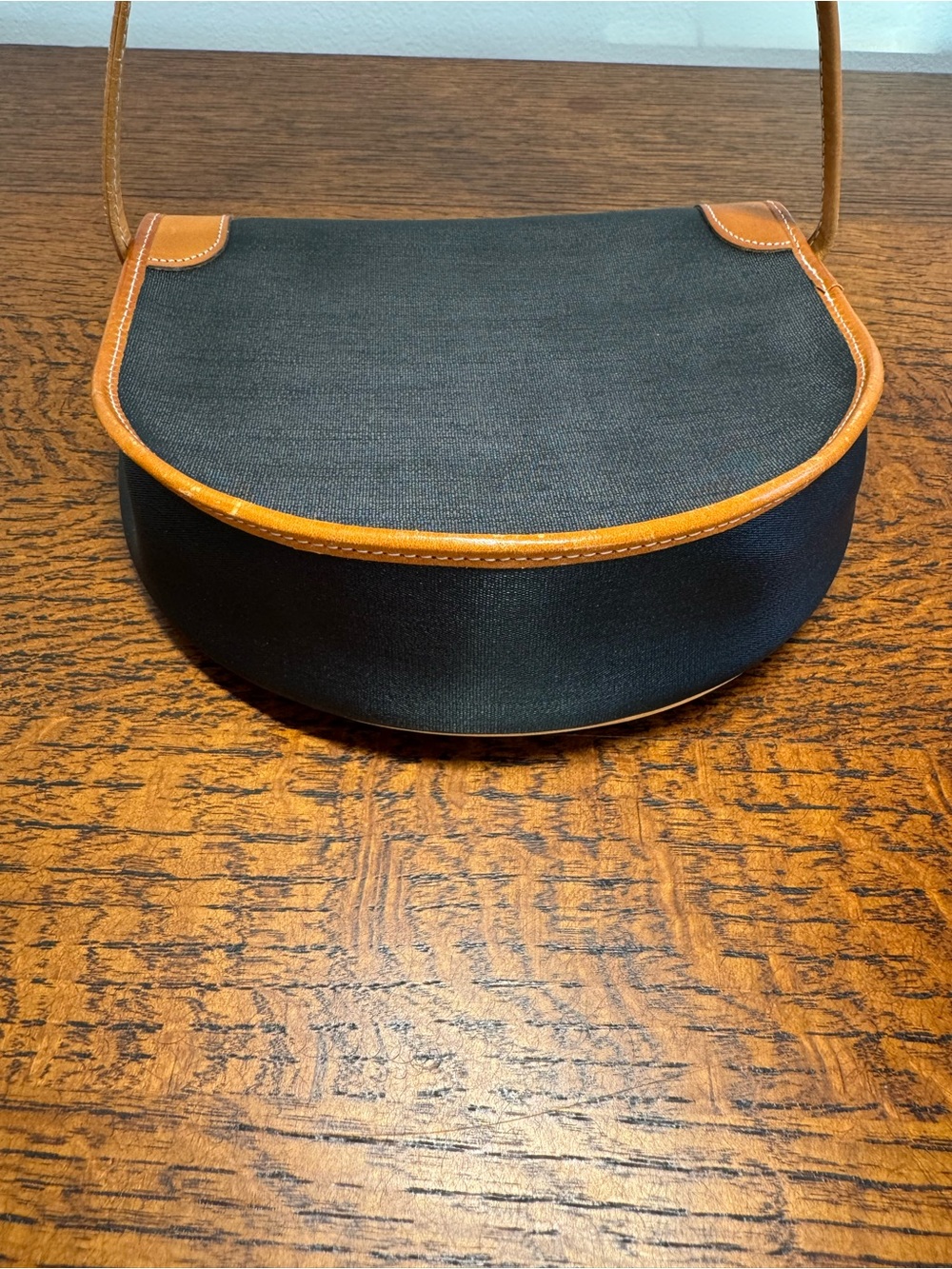 Christian Dior Vintage Black & Tan Canvas w/Leather-Trim Crescent Crossbody - Picture 5 of 11
